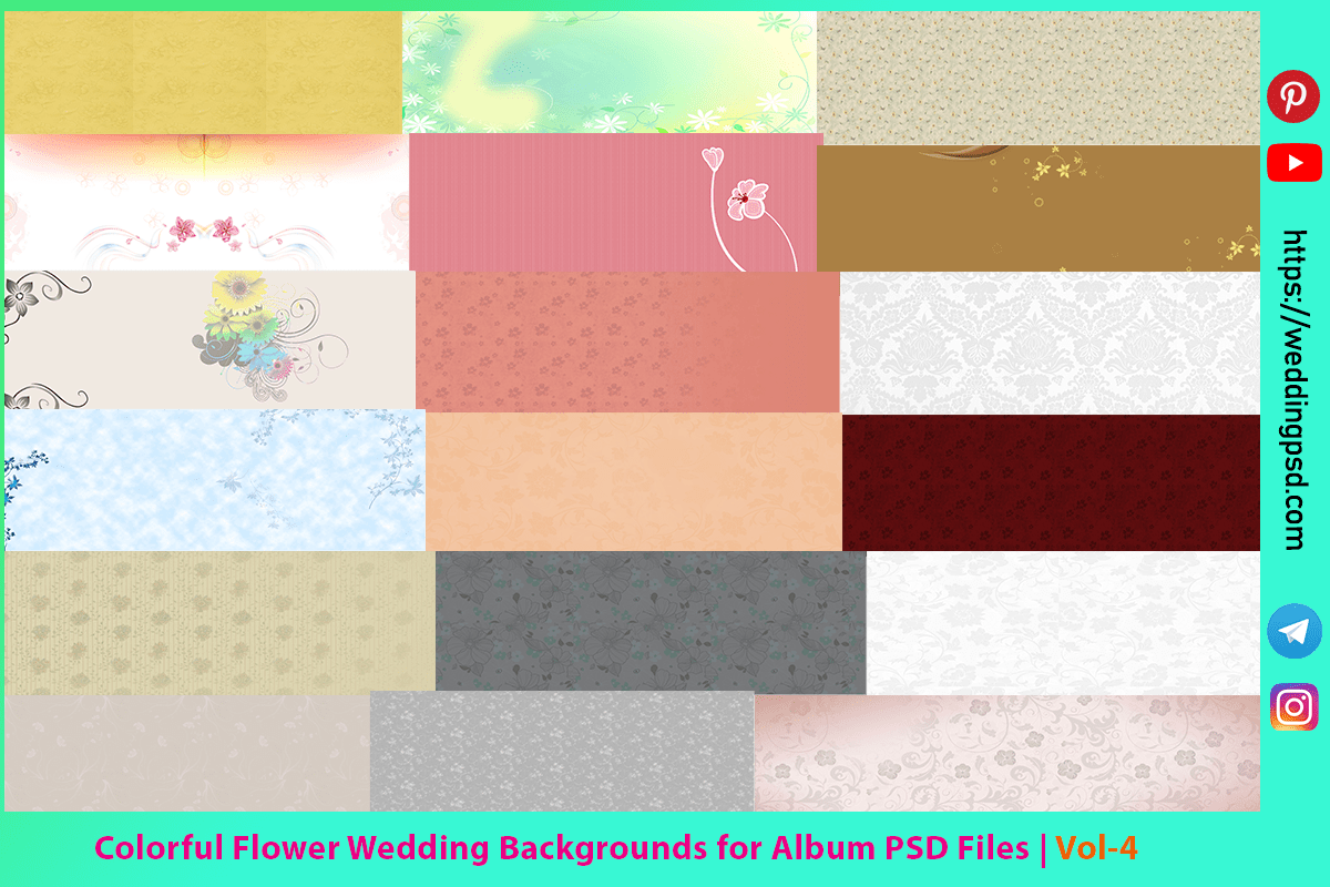 Colorful Flower Wedding Backgrounds for Album PSD Files