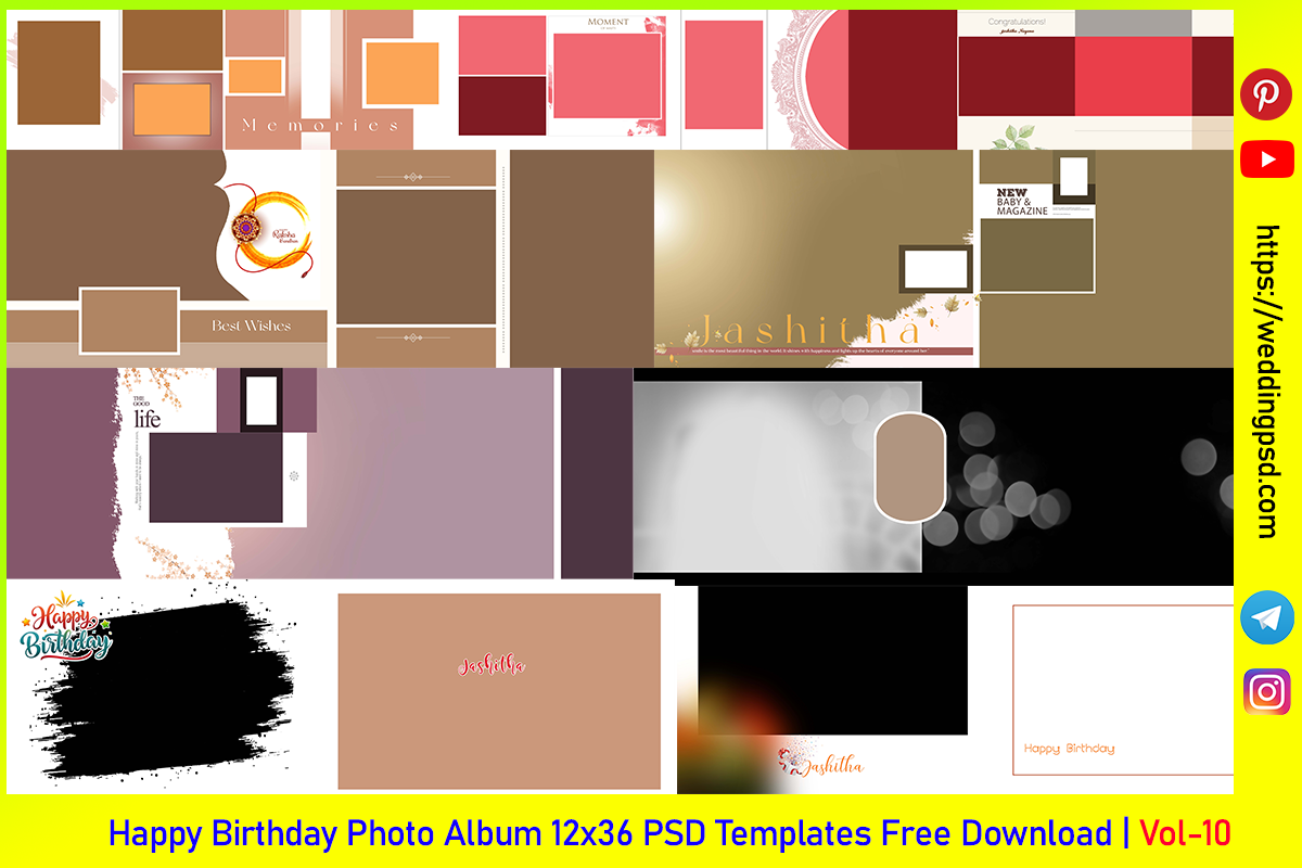 Happy Birthday Photo Album 12x36 PSD Templates Free Download
