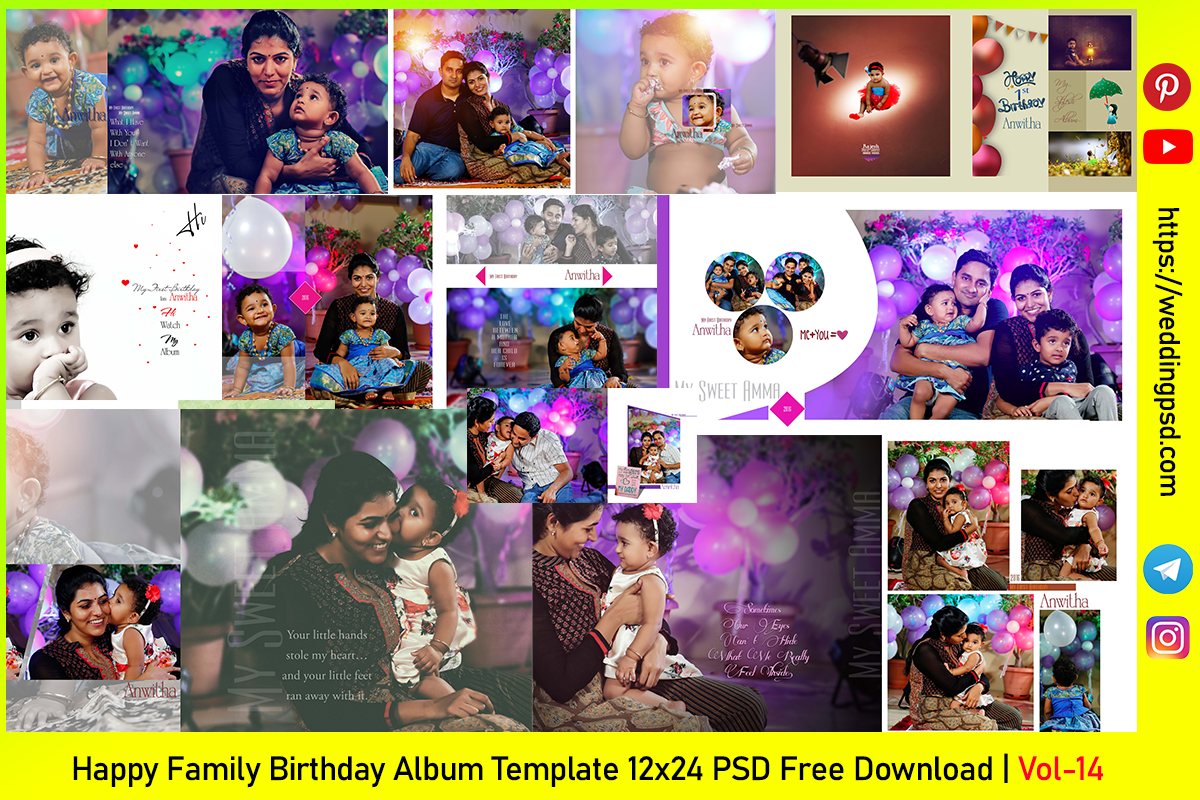 Happy Family Birthday Album Template 12x24 PSD Free Download