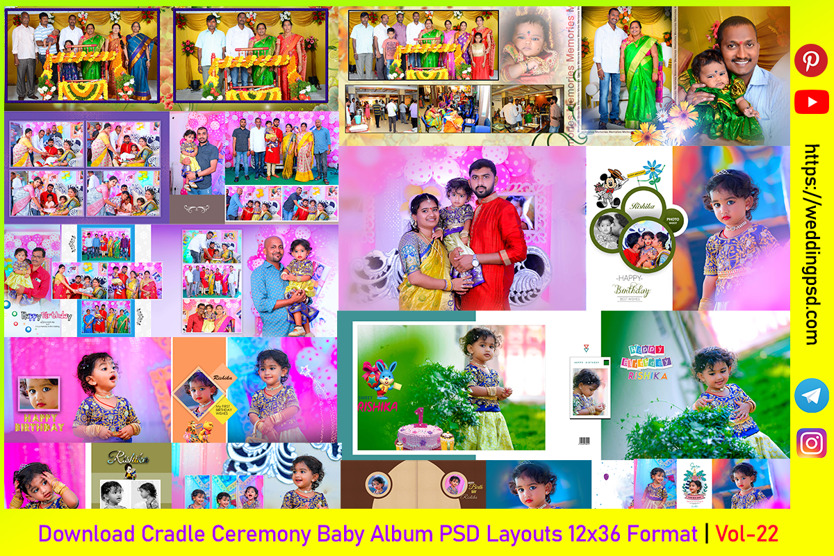 Download Cradle Ceremony Baby Album PSD Layouts 12x36 Format