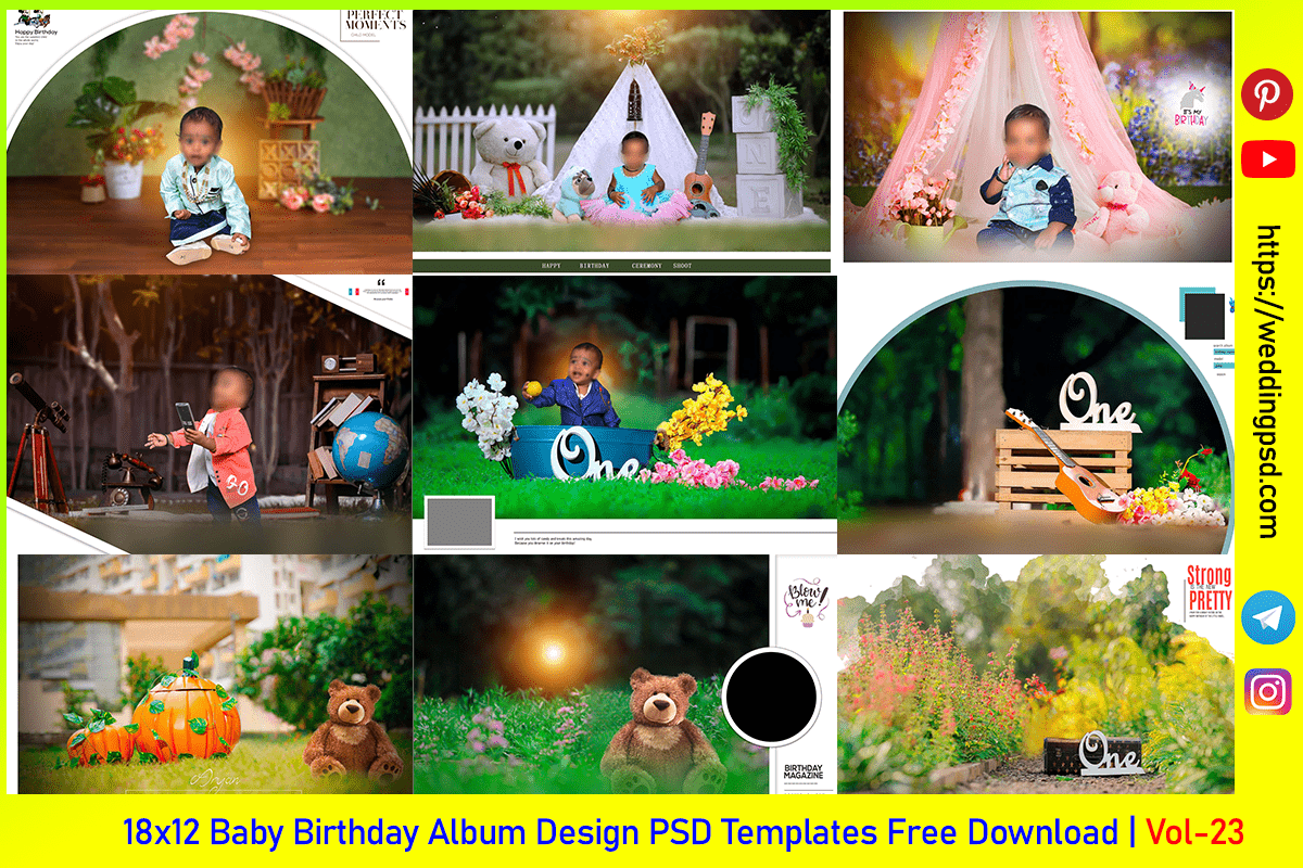 18x12 Baby Birthday Album Design PSD Templates Free Download