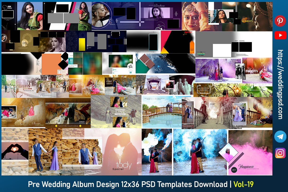 Pre Wedding Album Design 12x36 PSD Templates Download