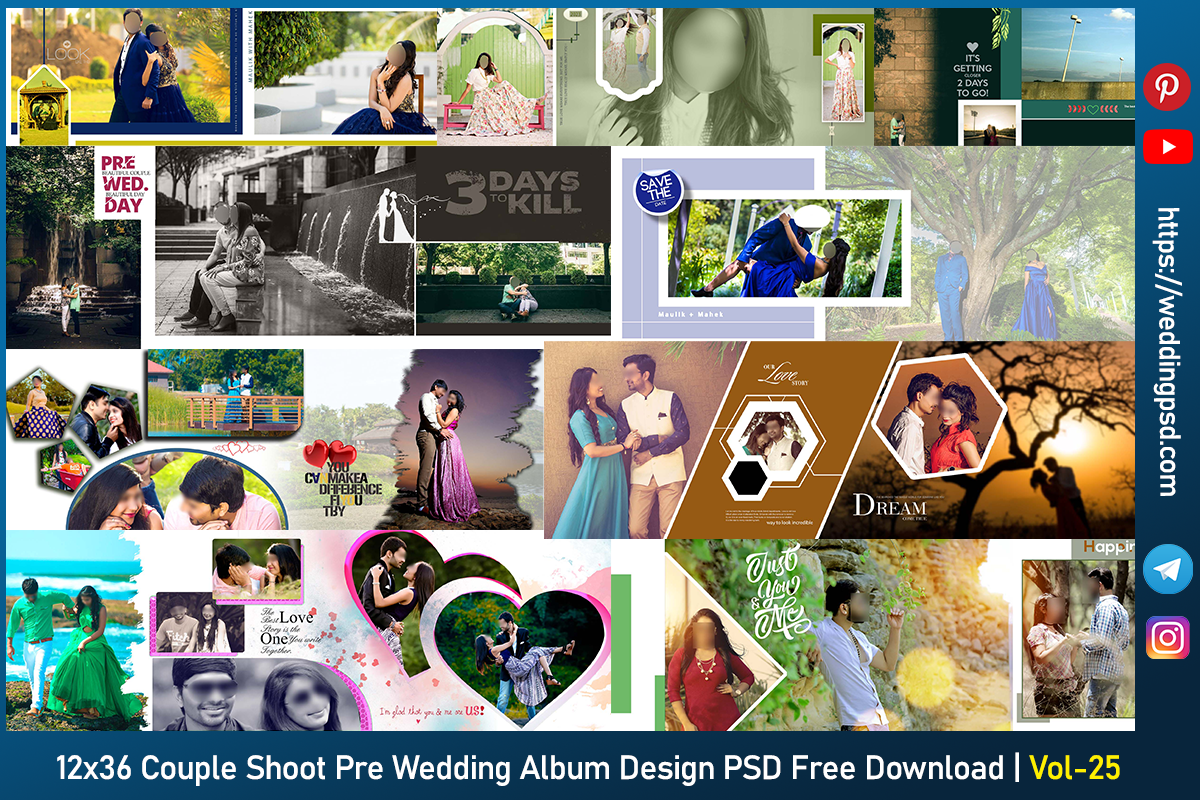 12x36 Couple Shoot Pre Wedding Album Design PSD Templates Download