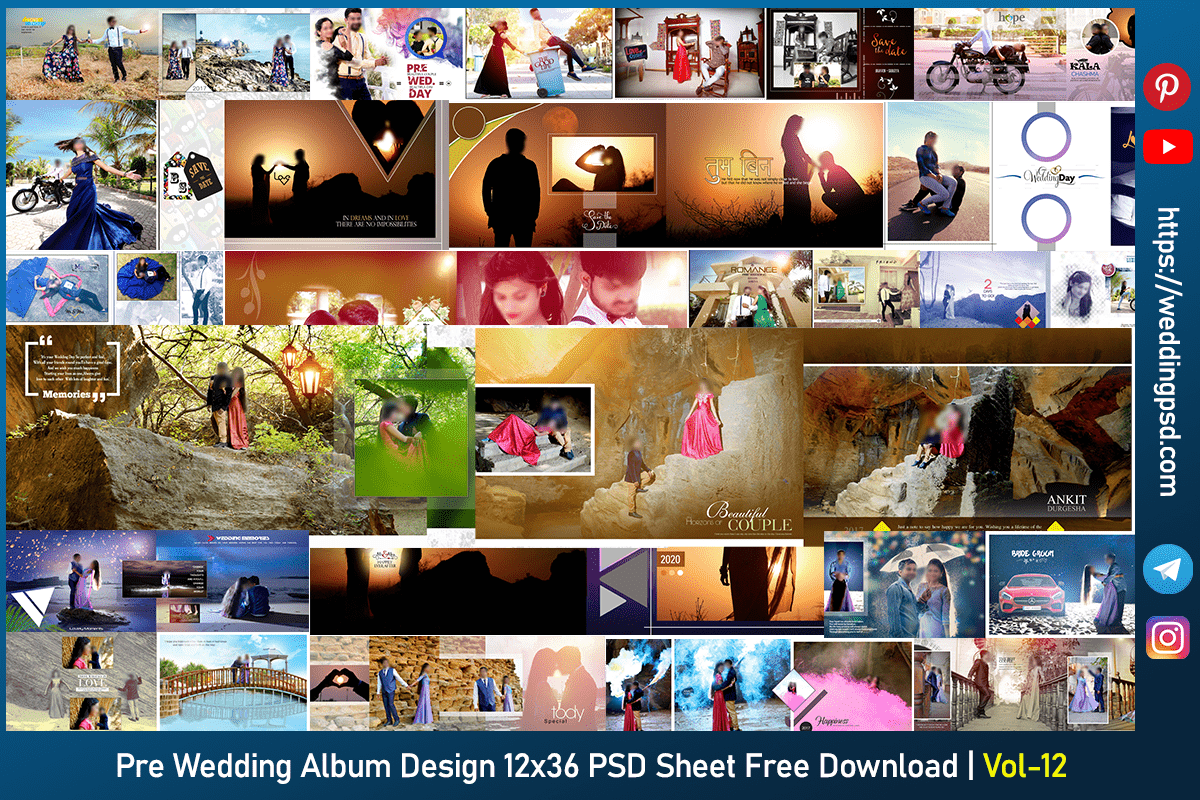 Pre Wedding Album Design 12x36 PSD Sheet Free Download