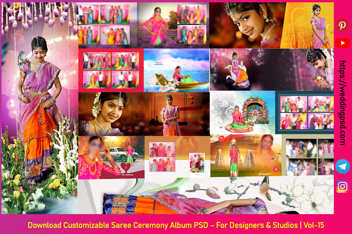 Download Customizable Saree Ceremony Album PSD – For Designers & Studios