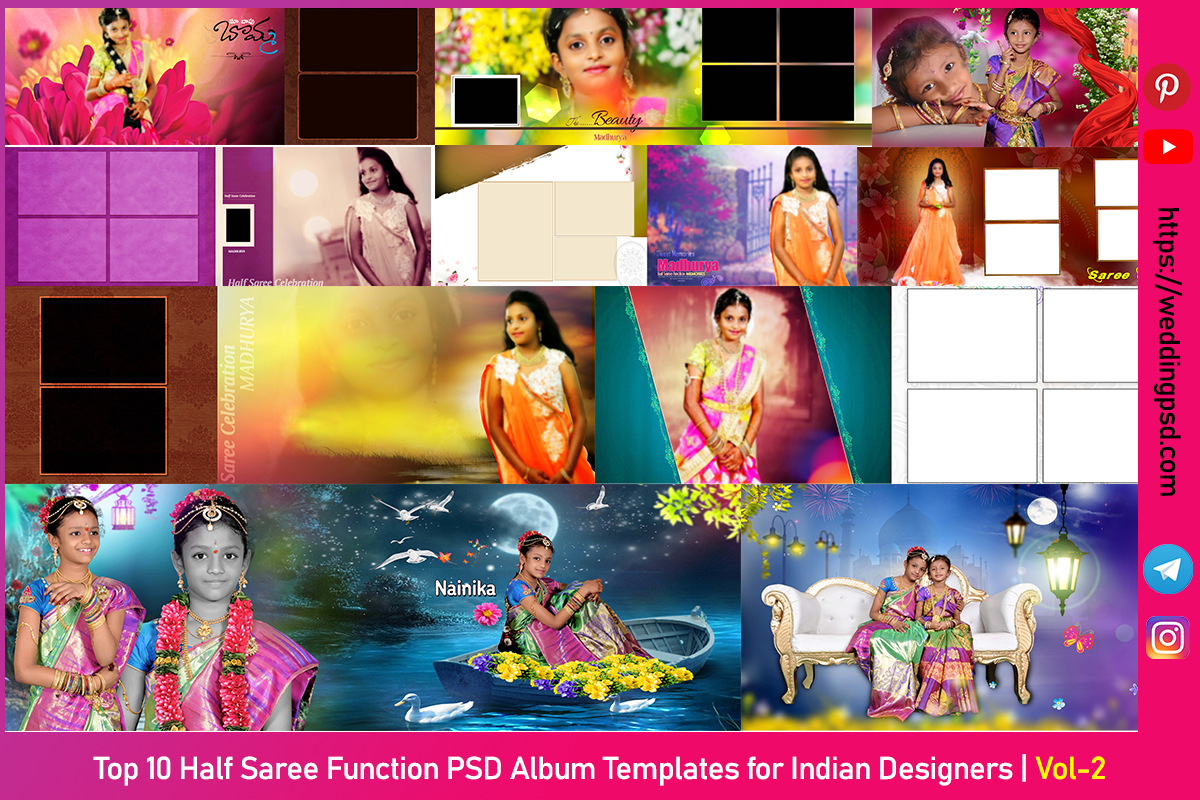 Top 10 Half Saree Function PSD Album Templates for Indian Designers