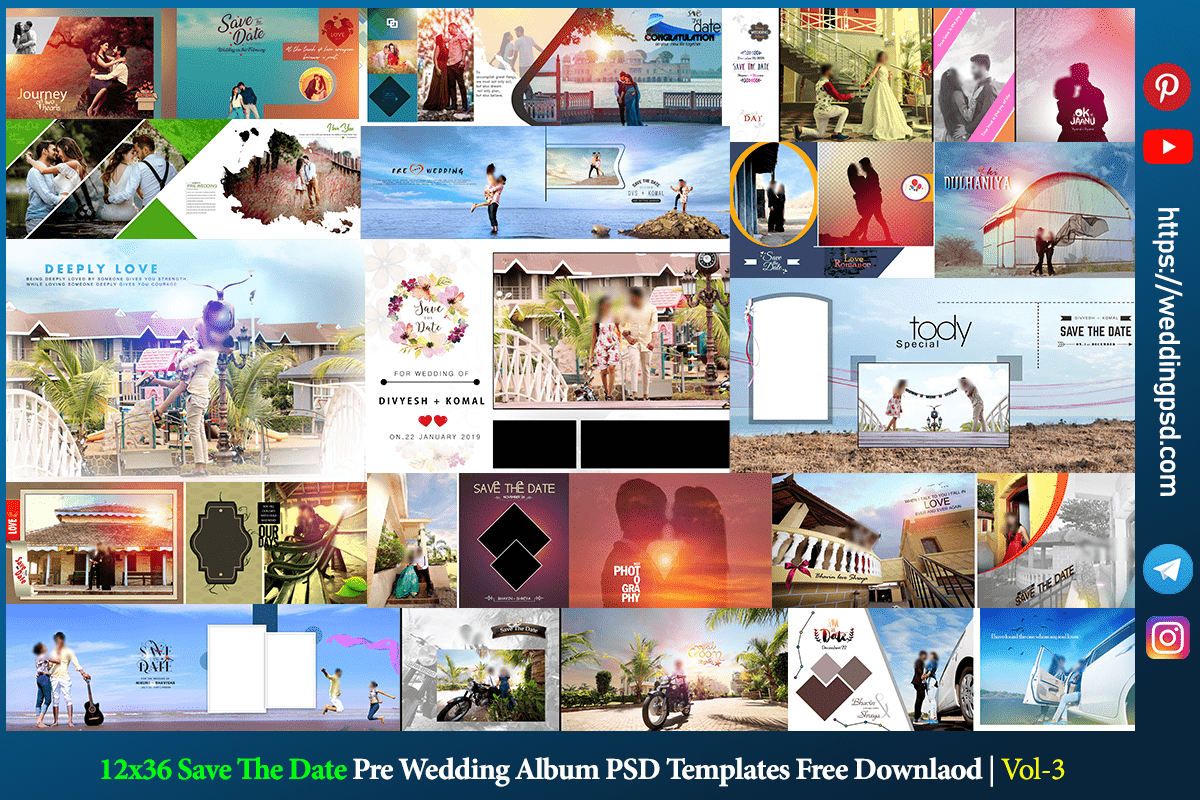 12x36 Save The Date Pre Wedding Album PSD Templates Free Download