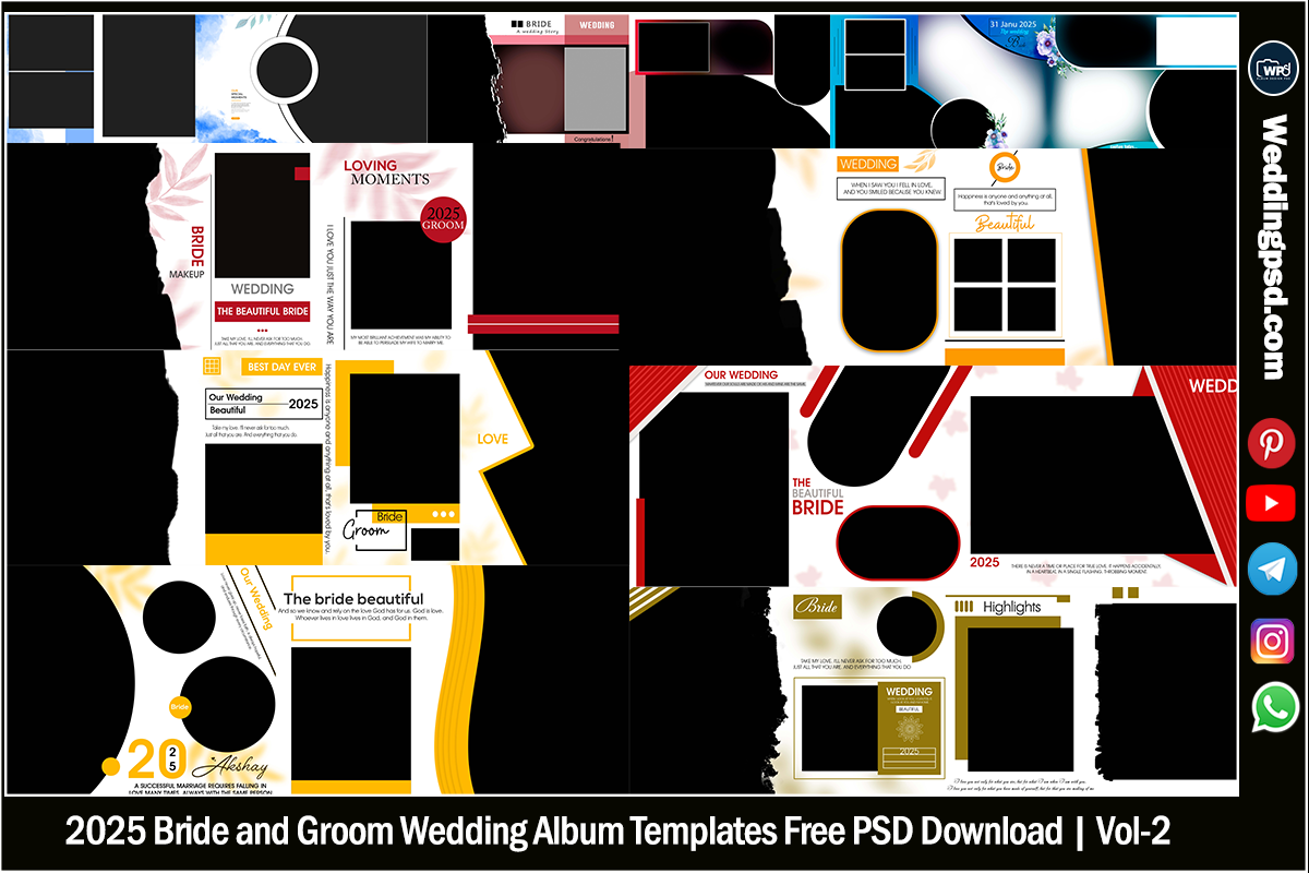 2025 Bride and Groom Wedding Album Templates Free PSD Download