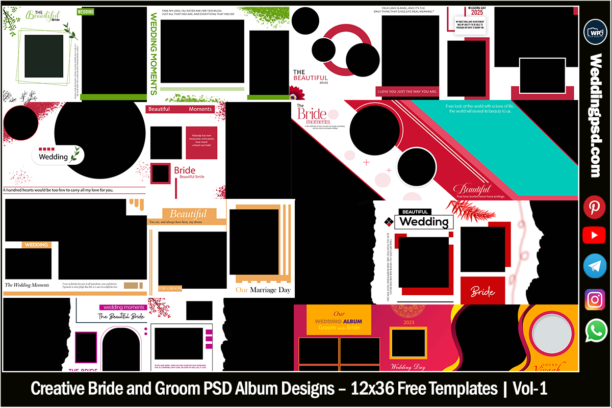 Creative Bride and Groom PSD Album Designs 12x36 Free Templates