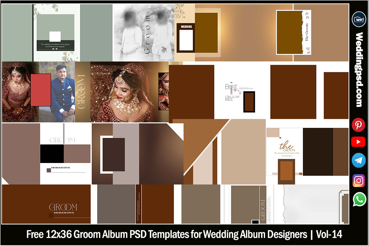 Free 12x36 Groom Album PSD Templates for Wedding Album Designers