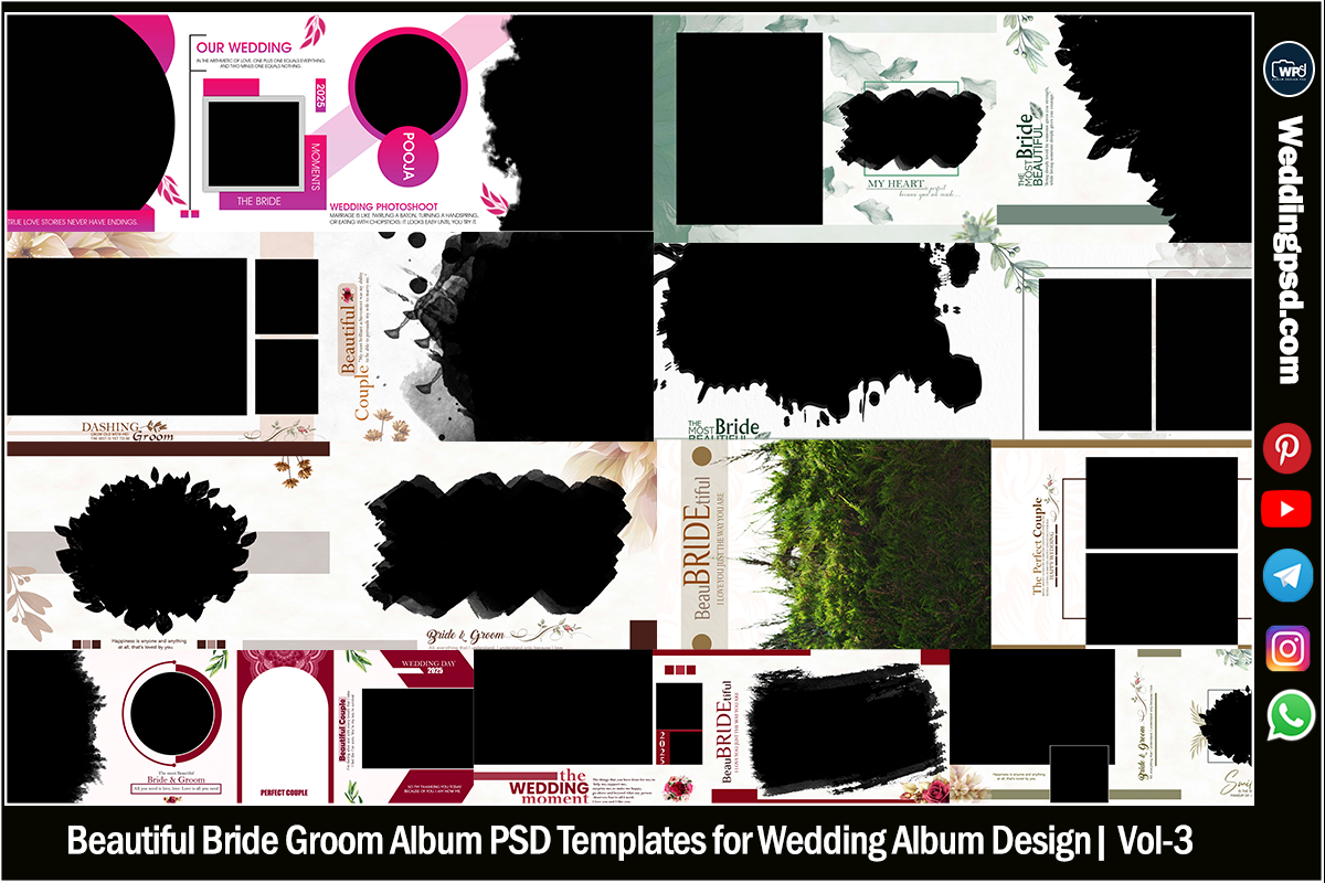 Beautiful Bride Groom Album PSD Templates for Wedding Album Design
