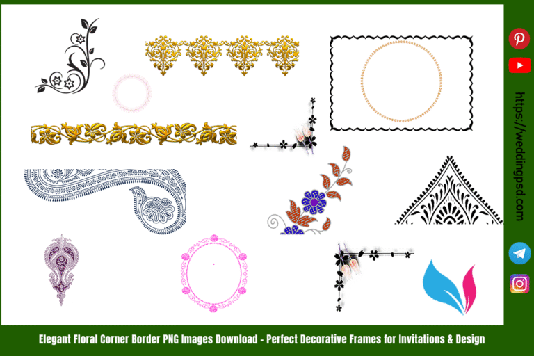Elegant Floral Corner Border PNG Images Download – Perfect Decorative Frames for Invitations & Design