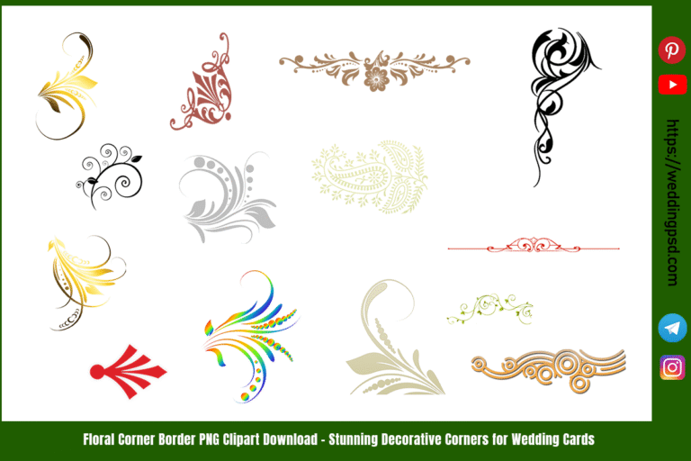 Floral Corner Border PNG Clipart Download – Stunning Decorative Corners for Wedding Cards