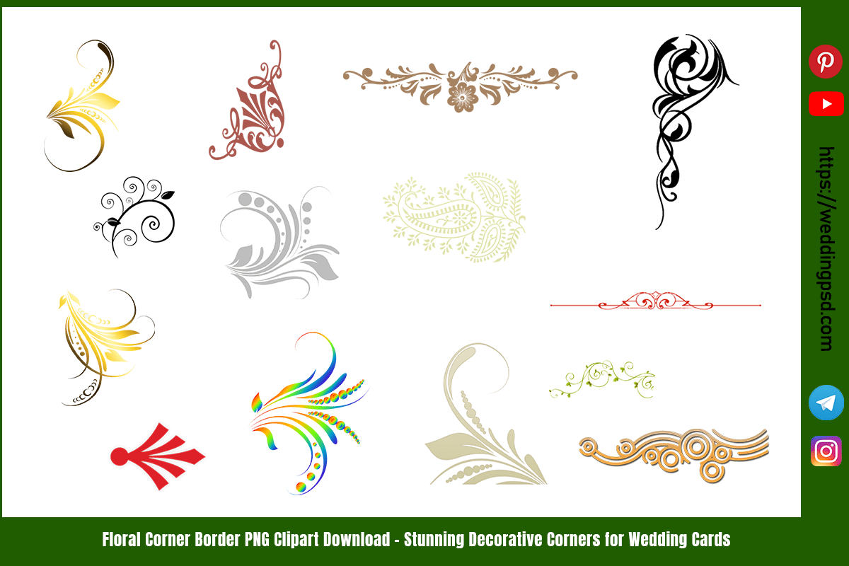 Floral Corner Border PNG Clipart Download – Stunning Decorative Corners for Wedding Cards