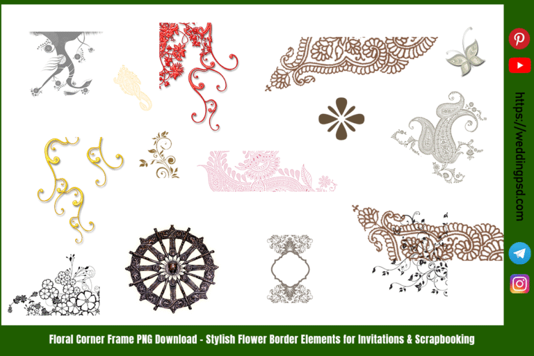 Floral Corner Frame PNG Download – Stylish Flower Border Elements for Invitations & Scrapbooking