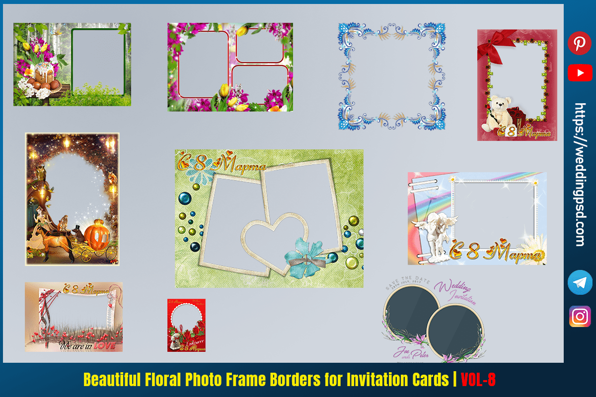Beautiful Floral Photo Frame Borders for Invitation Cards