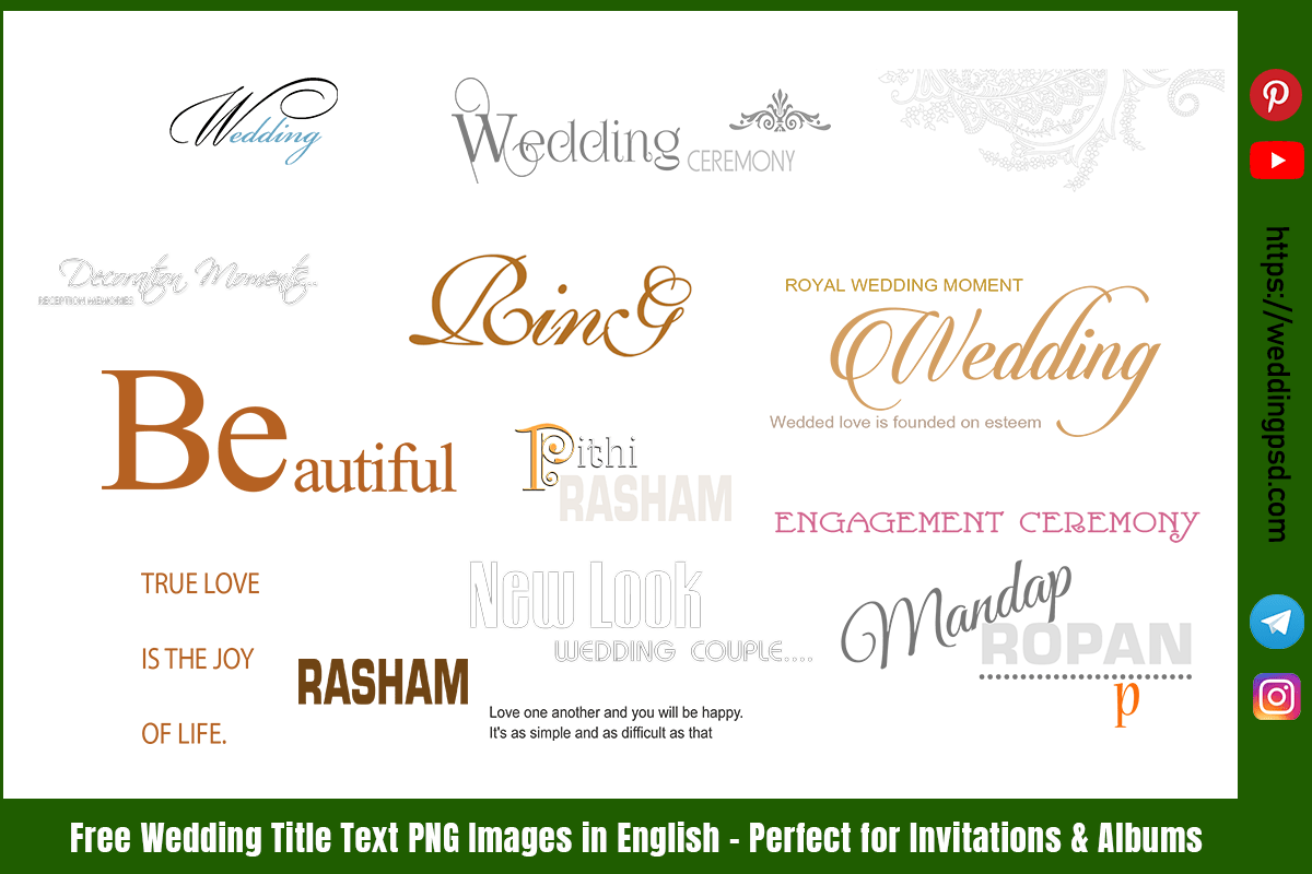 Free Wedding Title Text PNG Images in English – Perfect for Invitations & Albums