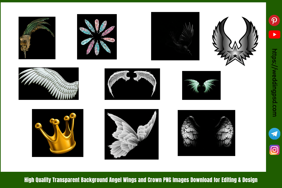 High Quality Transparent Background Angel Wings and Crown PNG Images Download for Editing & Design