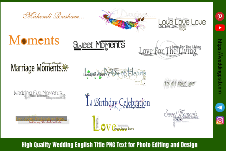 High Quality Wedding English Title PNG Text for Photo Editing and Design