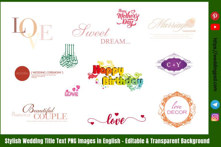 Stylish Wedding Title Text PNG Images in English – Editable & Transparent Background