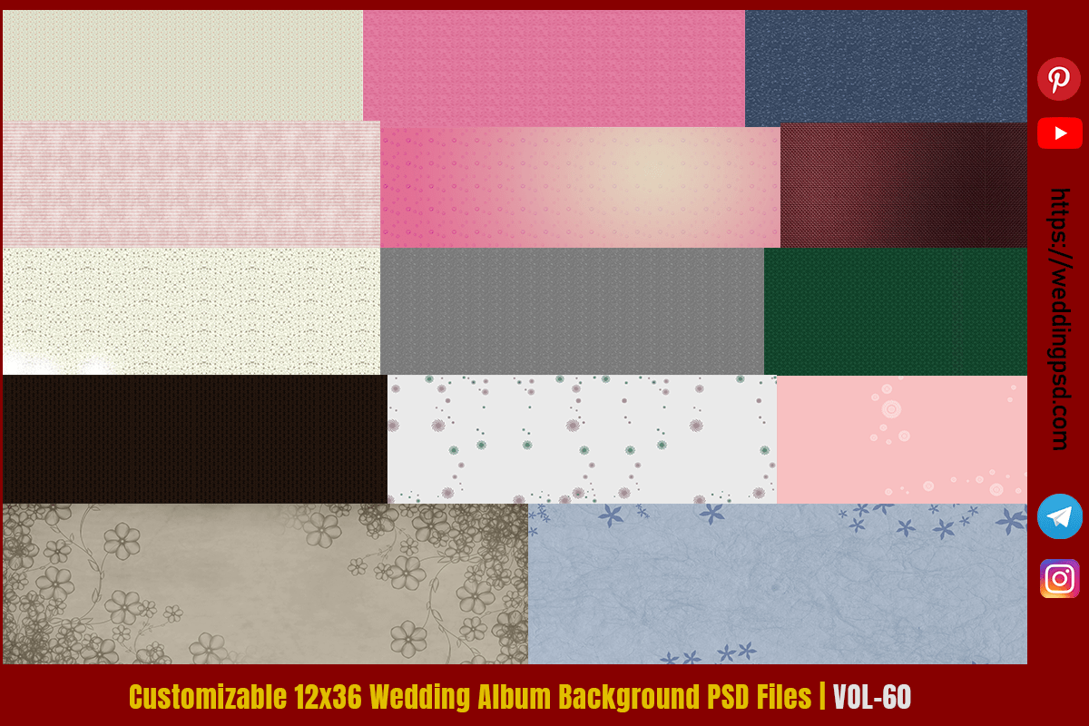 Customizable 12x36 Wedding Album Background PSD Files