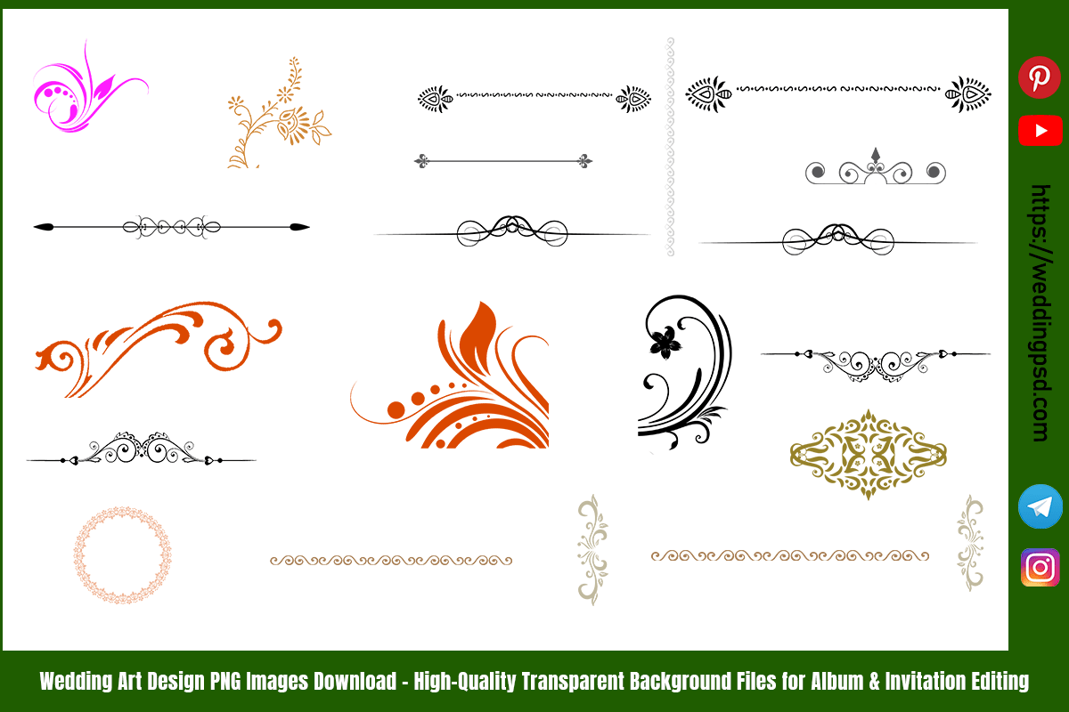 Wedding Art Design PNG Images Download – High-Quality Transparent Background Files for Album & Invitation Editing