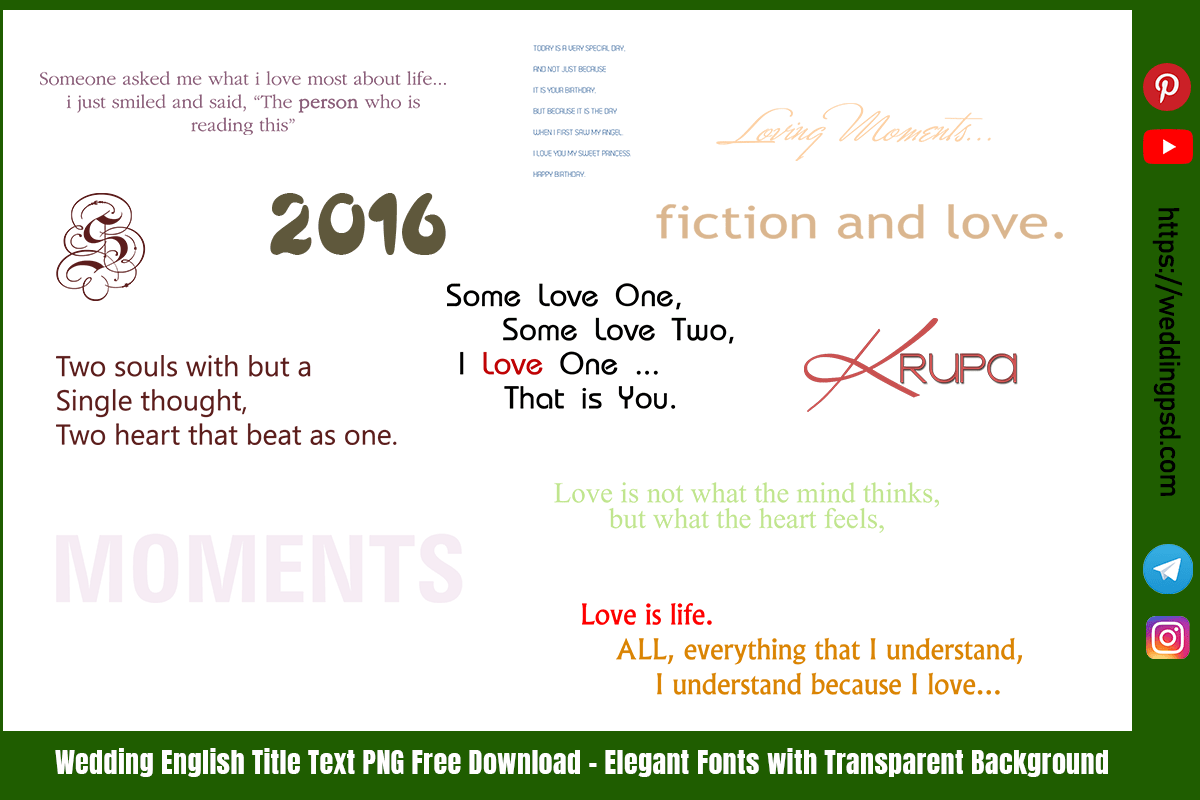 Wedding English Title Text PNG Free Download – Elegant Fonts with Transparent Background