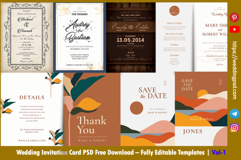 Wedding Invitation Card PSD Free Download – Fully Editable Templates