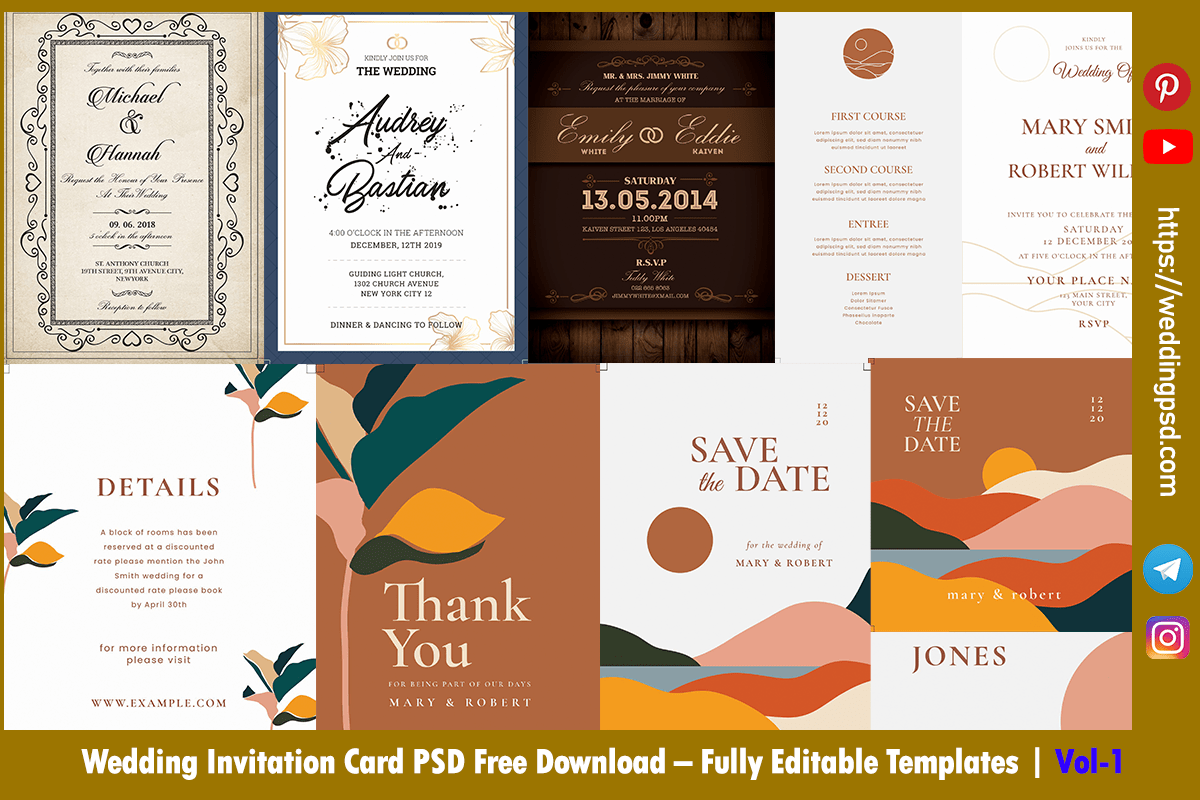 Wedding Invitation Card PSD Free Download – Fully Editable Templates