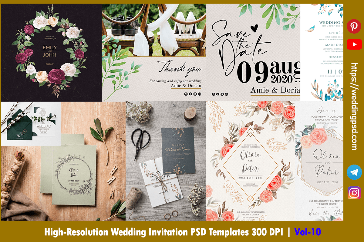 High-Resolution Wedding Invitation PSD Templates 300 DPI