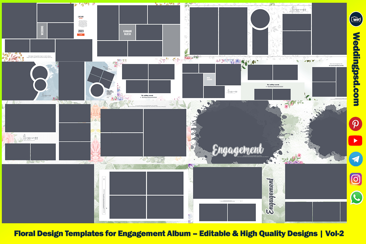 Floral Design Templates for Engagement Album - Editable & High Quality Designs