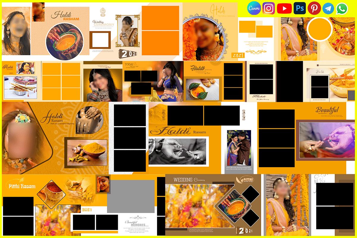 Haldi Rasam Wedding Photobook Album PSD 12x36 Designs Free Download