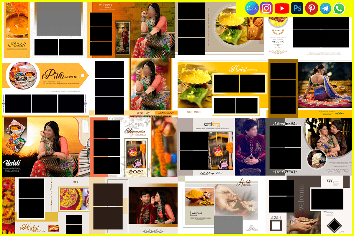 Elegant Haldi Album PSD Design 12x36 Collection Download