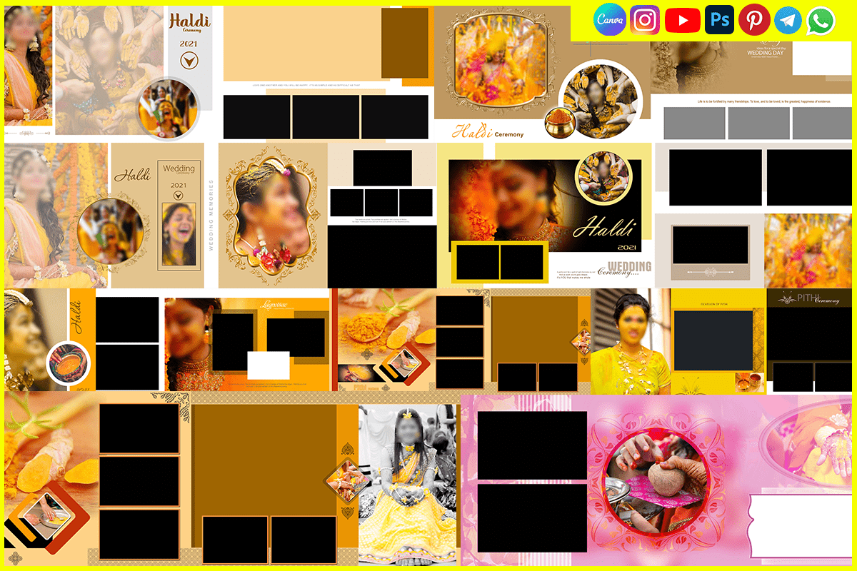 Haldi Pithi Ceremony Photo Album Templates 12x36 Download