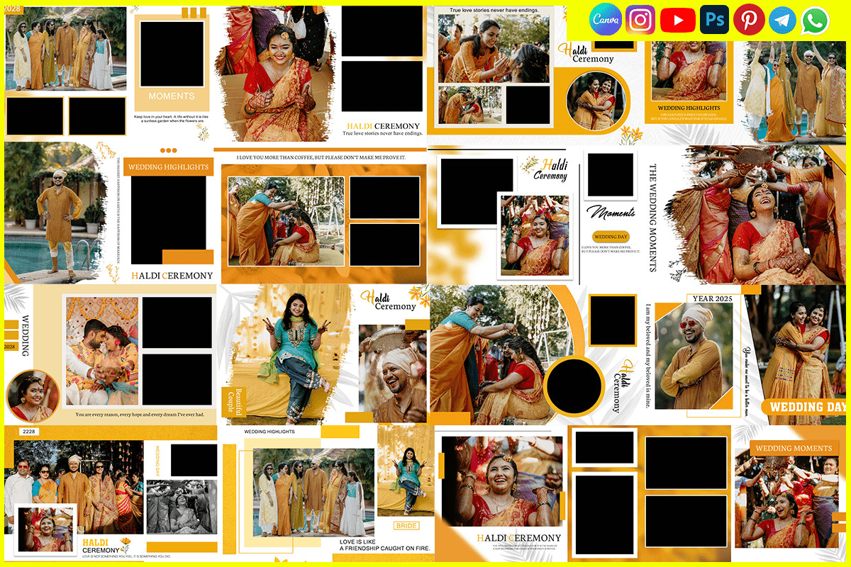 Trendy Haldi Ceremony Album PSD 12x36 Format