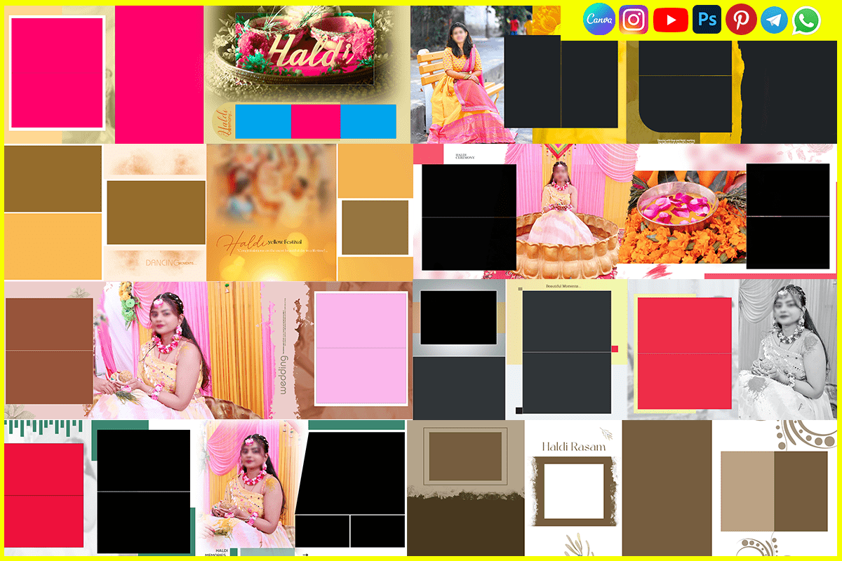 12x36 Haldi Wedding Album Design PSD Templates with Creative Layouts