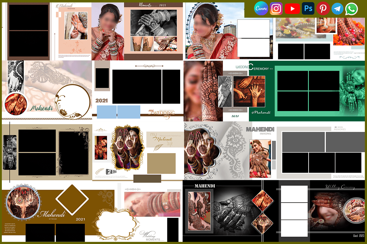 300 DPI High Resolution Mehndi Ceremony Album PSD Templates Download