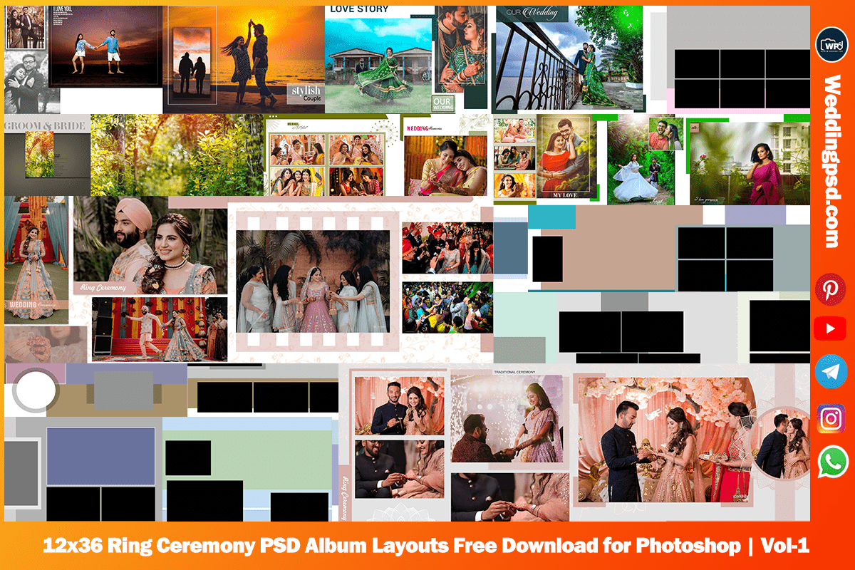 12x36 Ring Ceremony PSD Album Layouts Free Download for Photoshop