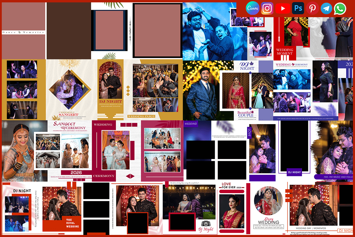 Editable Wedding Sangeet Album PSD 12x36 Design Templates Free Download