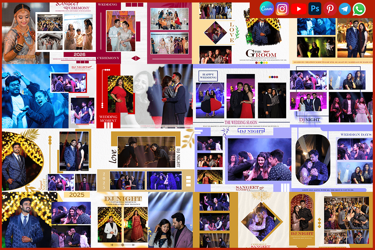 300 DPI High Resolution Quality Wedding Sangeet Album PSD Layouts Download