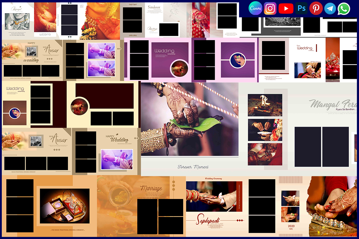 12x36 Saptapadi and Kansar Wedding Ceremony Album PSD Templates Download
