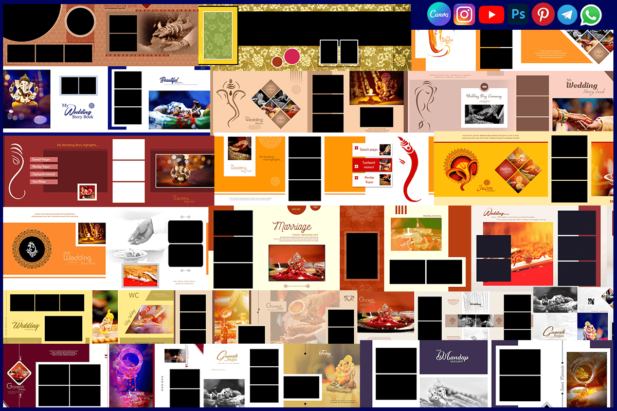 Floral Ganesh Poojan PSD Templates 12x36 Design Free Download for Wedding Album
