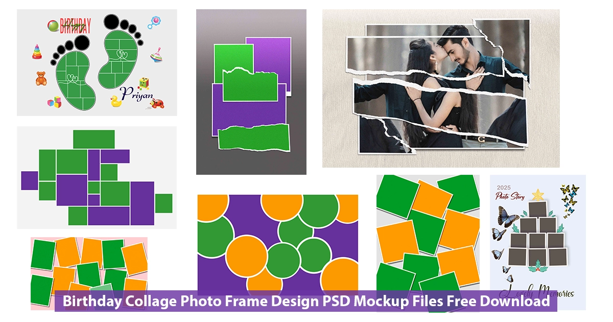 Birthday Collage Photo Frame Design PSD Mockup Files Free Download