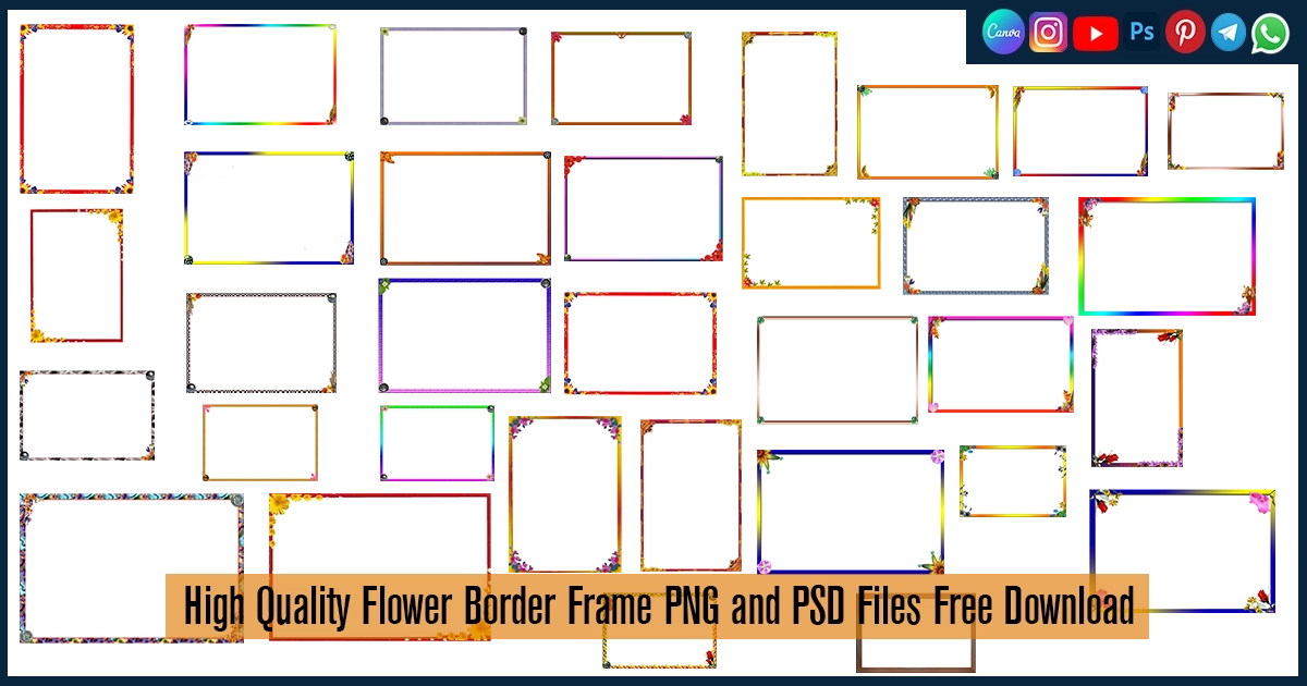 High Quality Flower Border Frame PNG and PSD Files Free Download