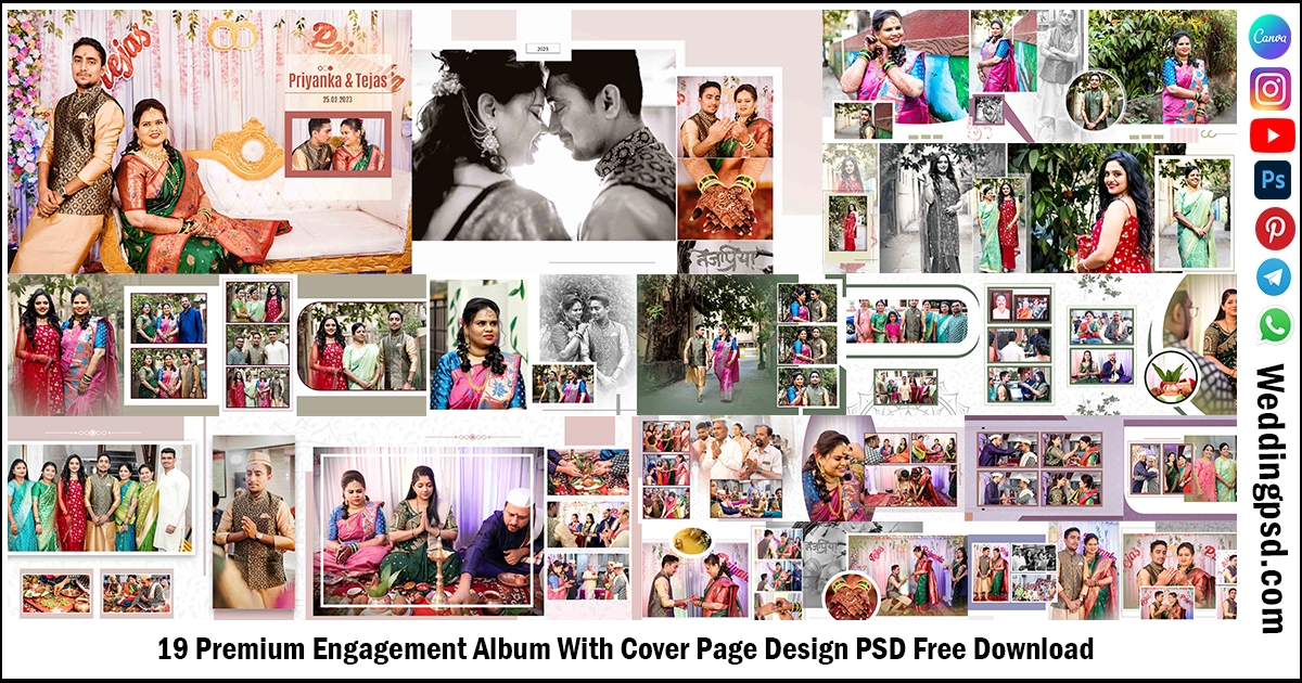 19 Premium Engagement Album With Cover Page Design PSD Free Download