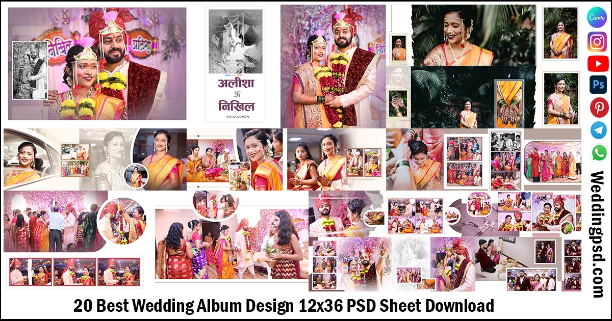 20 Best Wedding Album Design 12x36 PSD Sheet Download