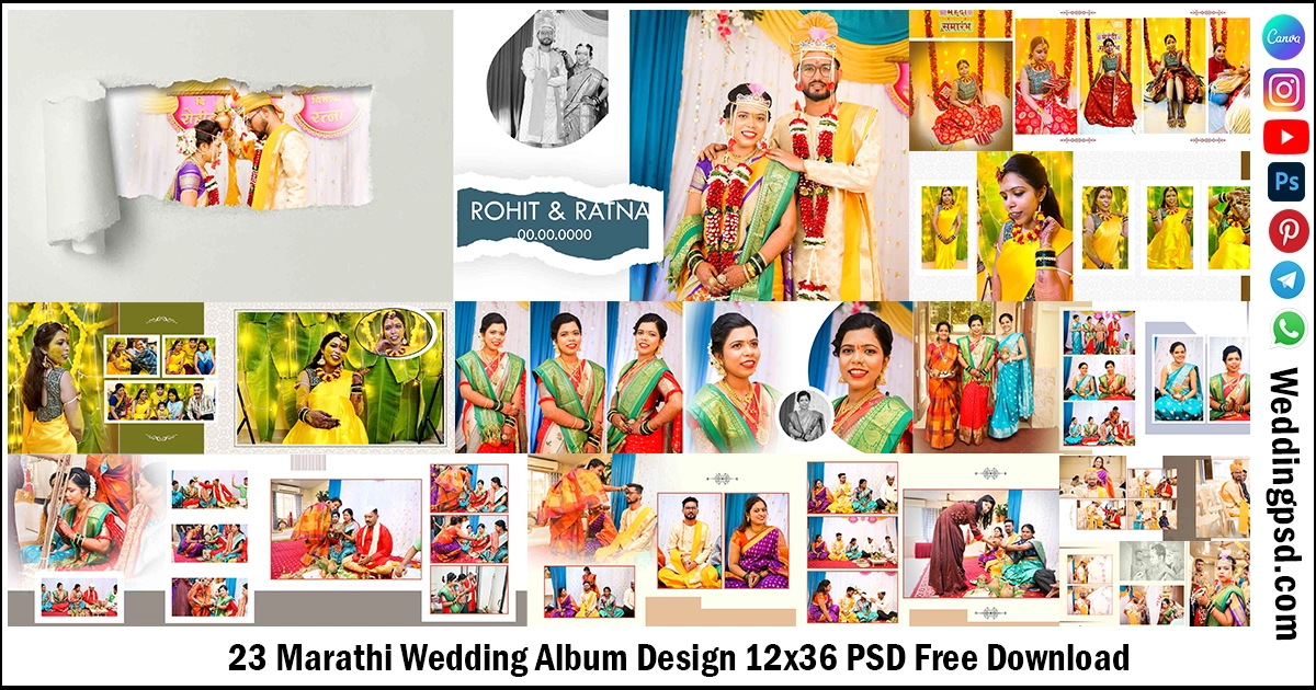 23 Marathi Wedding Album Design 12x36 PSD Free Download