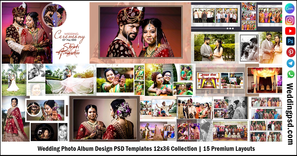 Wedding Photo Album Design PSD Templates 12x36 Collection | 15 Premium Layouts