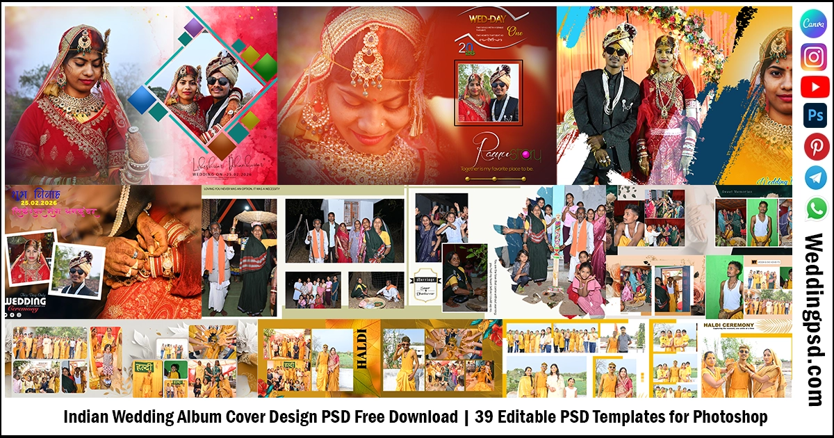 Indian Wedding Album Cover Design PSD Free Download | 39 Editable PSD Templates for Photoshop