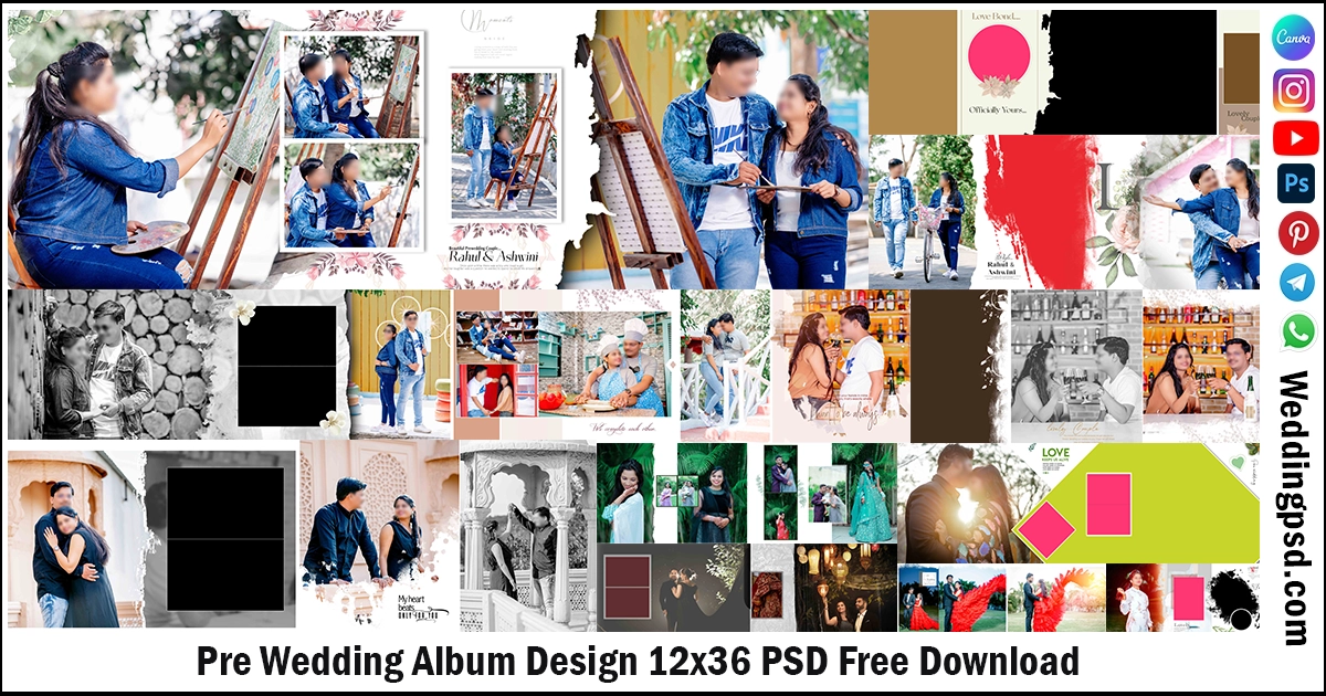 Pre Wedding Album Design 12x36 PSD Free Download